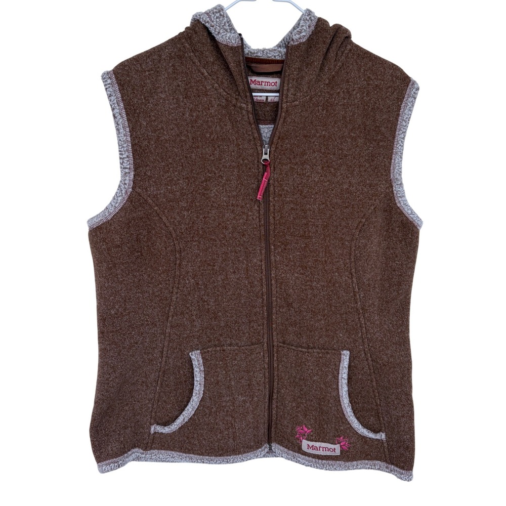 Womens Marmot Brown Sherpa Fleece Lined Full Zip Vest XL Outdoor Warm Winter